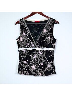 Vintage Y2K Speechless Black Lace Going Out Top Pink Floral XL Fairy Whimsigoth